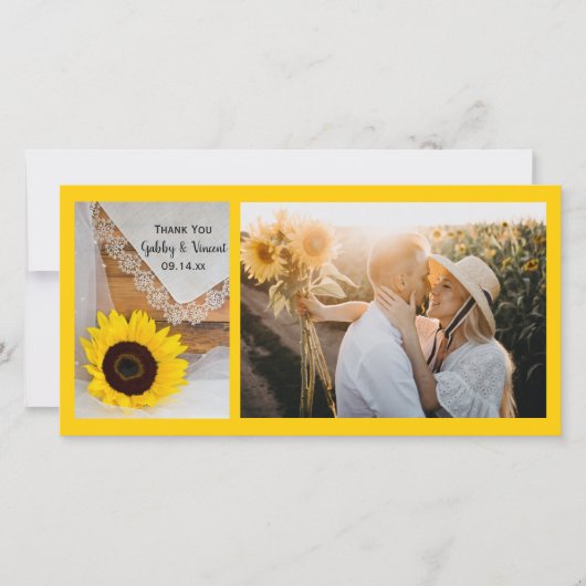 ひまわり素朴レース国結婚式ありがとう サンキューカード (正面)