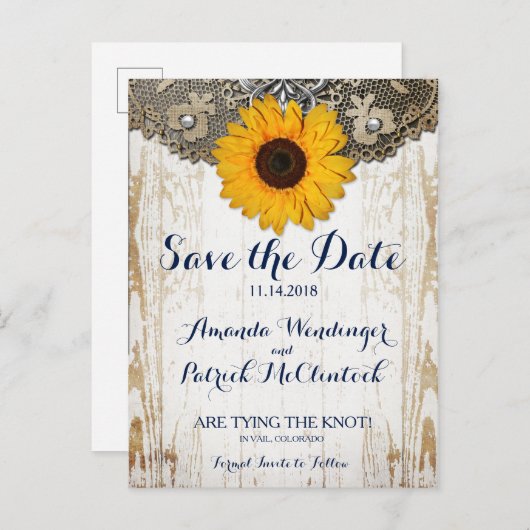 ひまわり素朴レース日付はがきを保存 案内ポストカード (正面/裏面)