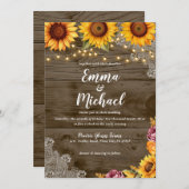 ひまわり素朴レース秋の結婚式招待状 招待状 (正面/裏面)