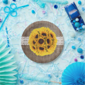 ひまわり素朴レース&バーンウッドエレガントウェディング ペーパープレート (パーティー)