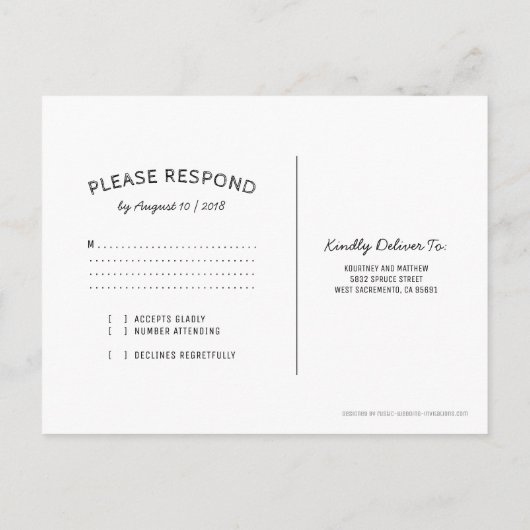 ひまわり素朴ワイナリー結婚式招待状RSVP インビテーションポストカード (裏面)