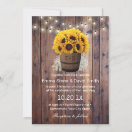 ひまわり素朴ワインバレルストリングライツ結婚 招待状