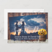 ひまわり素朴ワインバレル結婚式の日付を保存 案内ポストカード (正面/裏面)