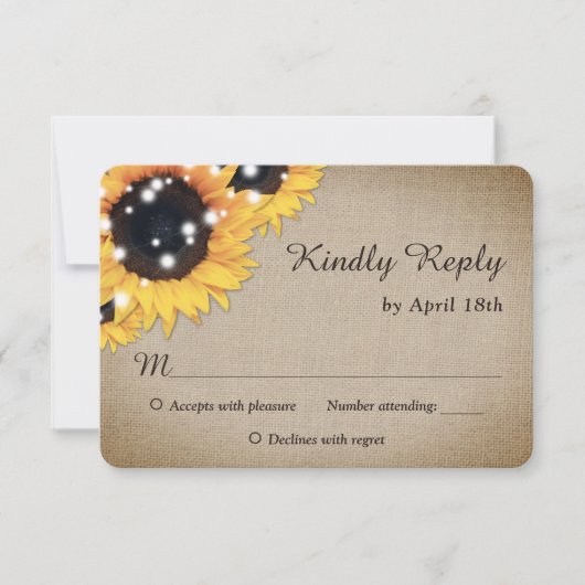 ひまわり素朴ヴィンテージバ結婚ラップ 出欠カード (正面)