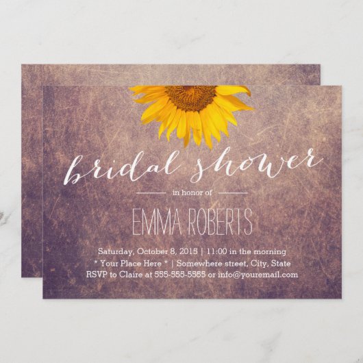 ひまわり素朴ヴィンテージブライダルシャワー 招待状 (正面/裏面)