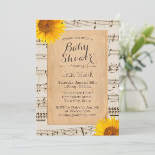 ひまわり素朴ヴィンテージミュージカルベビーシャワー 招待状 (スタンド正面)