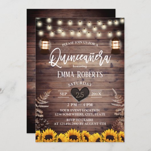 ひまわり素朴ヴィンテージランタンキンセアニェラ15 招待状 (正面/裏面)