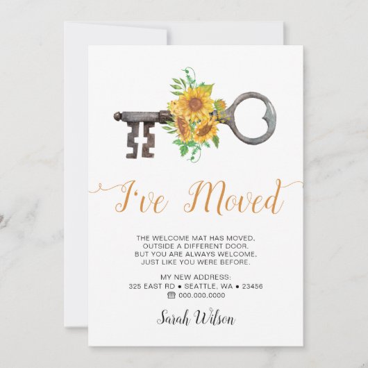 ひまわり素朴ヴィンテージ鍵私は動いている 案内状 (正面)