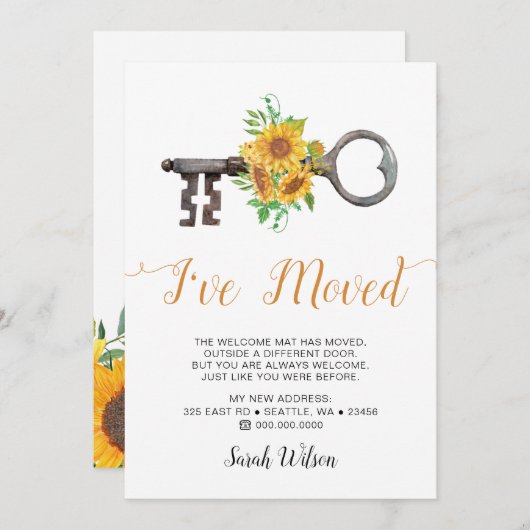 ひまわり素朴ヴィンテージ鍵私は動いている 案内状 (正面/裏面)