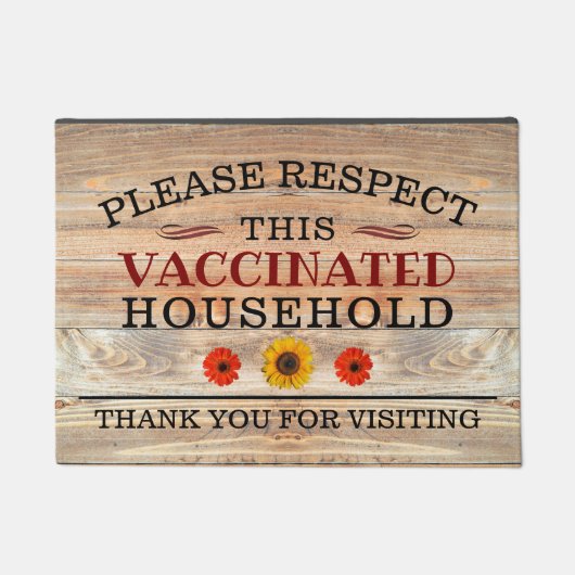 ひまわり素朴付き木材VACCINATED WELCOME ドアマット (正面)