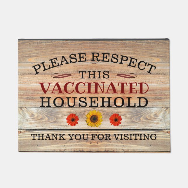 ひまわり素朴付き木材VACCINATED WELCOME ドアマット (正面)