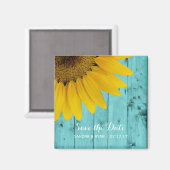 ひまわり素朴保存日付ターコイズウッド マグネット (正面/裏面)