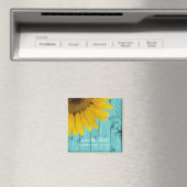 ひまわり素朴保存日付ターコイズウッド マグネット (インサイチュ (食洗機))