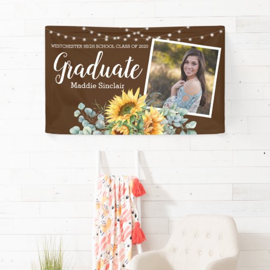 ひまわり素朴写真弦ライト卒業 横断幕 (インサイチュ)