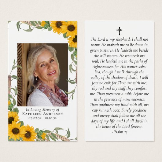 ひまわり素朴写真記念祈りの言葉カード (正面&裏面)