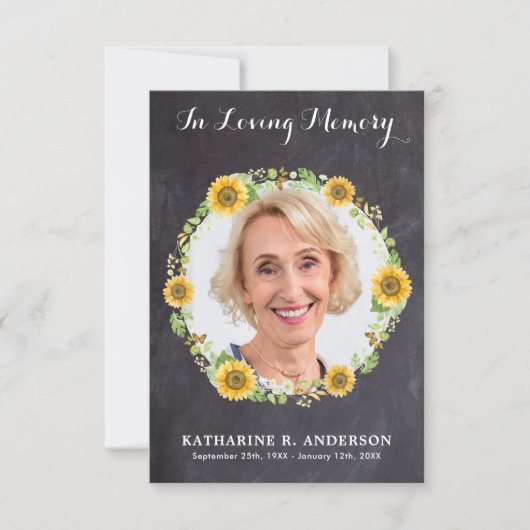 ひまわり素朴写真追悼式悔やみや弔慰 サンキューカード (正面)