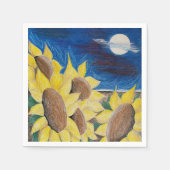 ひまわり素朴収穫手描きフォークアート スタンダードカクテルナプキン (正面)