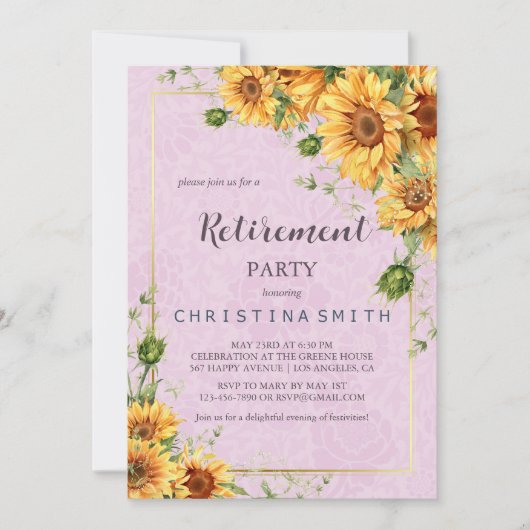 ひまわり素朴夏エレガントの退職パーティー 招待状 (正面)