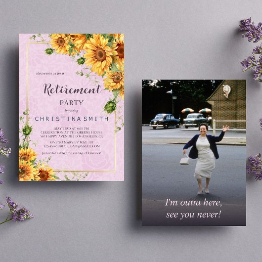 ひまわり素朴夏エレガントの退職パーティー 招待状