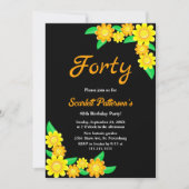 ひまわり素朴夏ブラックフローラ40歳の誕生日 招待状 (正面)