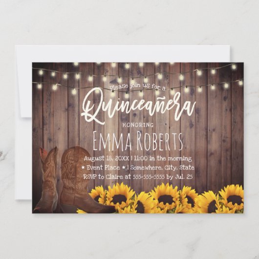 ひまわり素朴女性のカーボーイキンセアニェラ誕生日 招待状 (正面)
