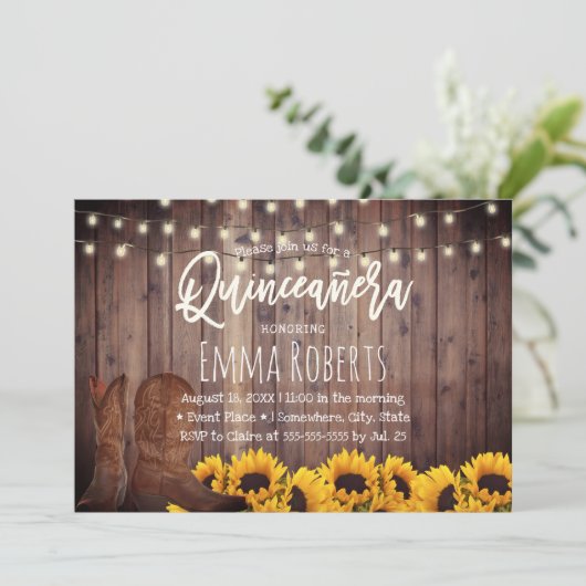 ひまわり素朴女性のカーボーイキンセアニェラ誕生日 招待状 (スタンド正面)
