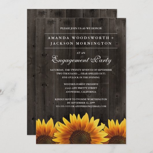 ひまわり素朴婚約パーティ招待状 招待状 (正面/裏面)