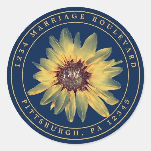 ひまわり素朴差出人住所シール ラウンドシール (正面)