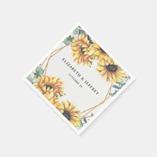ひまわり素朴幾何エレガント金ゴールド結婚の スタンダードカクテルナプキン (角)