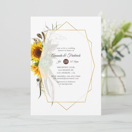 ひまわり素朴幾何学的ウェディングシャワー 招待状 (スタンド正面)