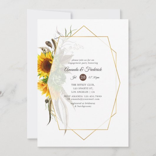 ひまわり素朴幾何学的婚約パーティ 招待状 (正面)