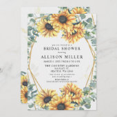 ひまわり素朴幾何学的金ゴールドブライダルシャワー 招待状 (正面/裏面)