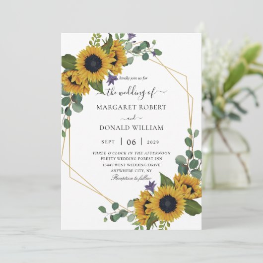 ひまわり素朴幾何学的金ゴールド 招待状 (スタンド正面)