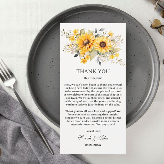 ひまわり素朴式レセプションテーブル サンキューカード