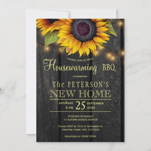 ひまわり素朴引っ越し祝いパーティーパーティの招待状 案内状 (正面)