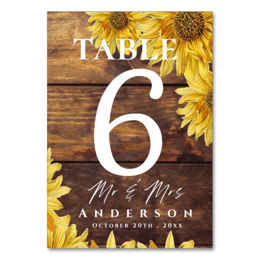 ひまわり素朴明るい黄色の結婚披露宴 テーブルナンバー (裏面)