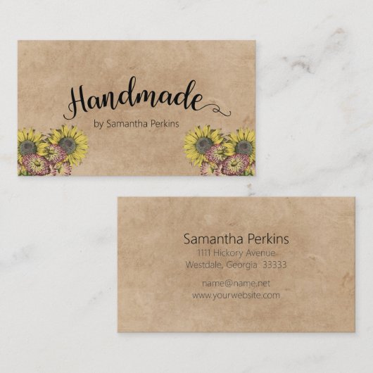 ひまわり素朴書道手作りのクラフト紙 名刺 (正面/裏面)
