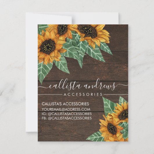 ひまわり素朴木水カラージュエリーカー気にド ノートカード (裏面)