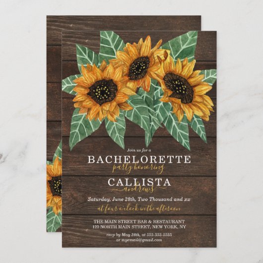 ひまわり素朴木水カラーバチェロレッテ 招待状 (正面/裏面)