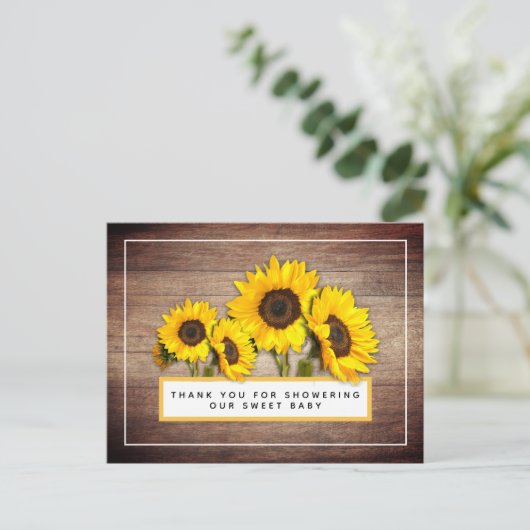 ひまわり素朴木目ベビーシャワーありがとう ポストカード (スタンド正面)