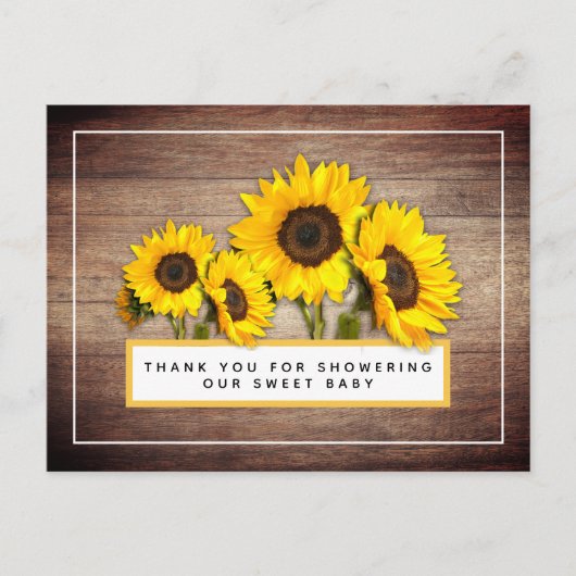 ひまわり素朴木目ベビーシャワーありがとう ポストカード (正面)