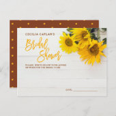 ひまわり素朴木製ブライダルシャワーアドバイスカード インビテーションポストカード (正面/裏面)