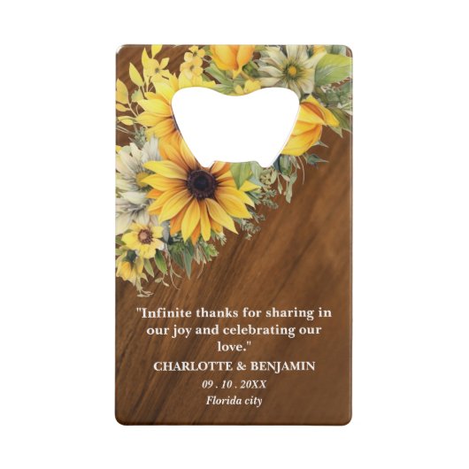 ひまわり素朴木製結婚式の引き出物 クレジットカード栓抜き (裏面)