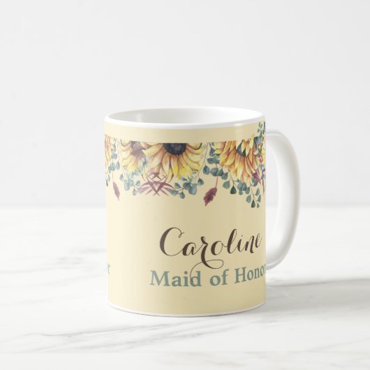 ひまわり素朴植物性メイド・オブ・オーナー（花嫁付き添い人）マグ コーヒーマグカップ (正面右)