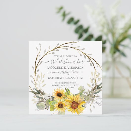 ひまわり素朴水彩フローラブライダルシャワー 招待状 (スタンド正面)