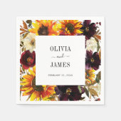 ひまわり素朴水彩ブルゴーニュフローラ秋 スタンダードカクテルナプキン (正面)