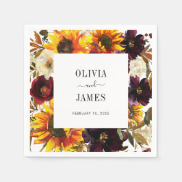 ひまわり素朴水彩ブルゴーニュフローラ秋 スタンダードカクテルナプキン