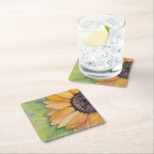 ひまわり素朴水彩画 スクエアペーパーコースター (インサイチュ)