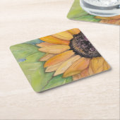 ひまわり素朴水彩画 スクエアペーパーコースター (アングル)