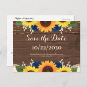 ひまわり素朴海軍バラ結婚式の日付を保存 ポストカード (正面/裏面)